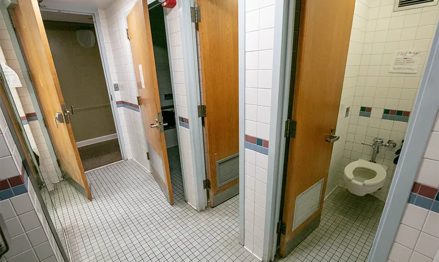 Mary Burke Hall community bathroom toilets