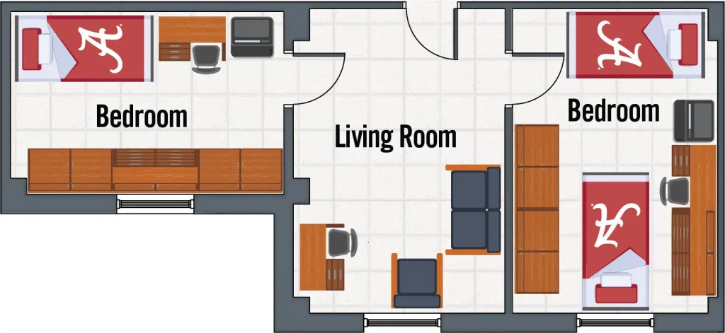 Burke Hall 3-person unit without a bathroom floor plan