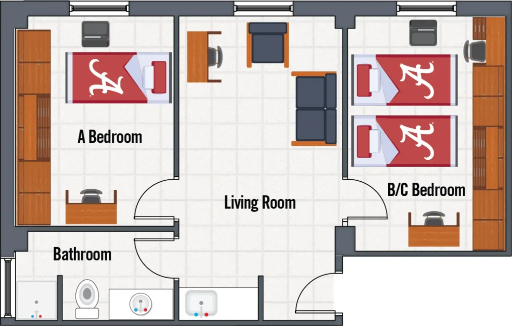 Burke Hall 3-person unit floor plan