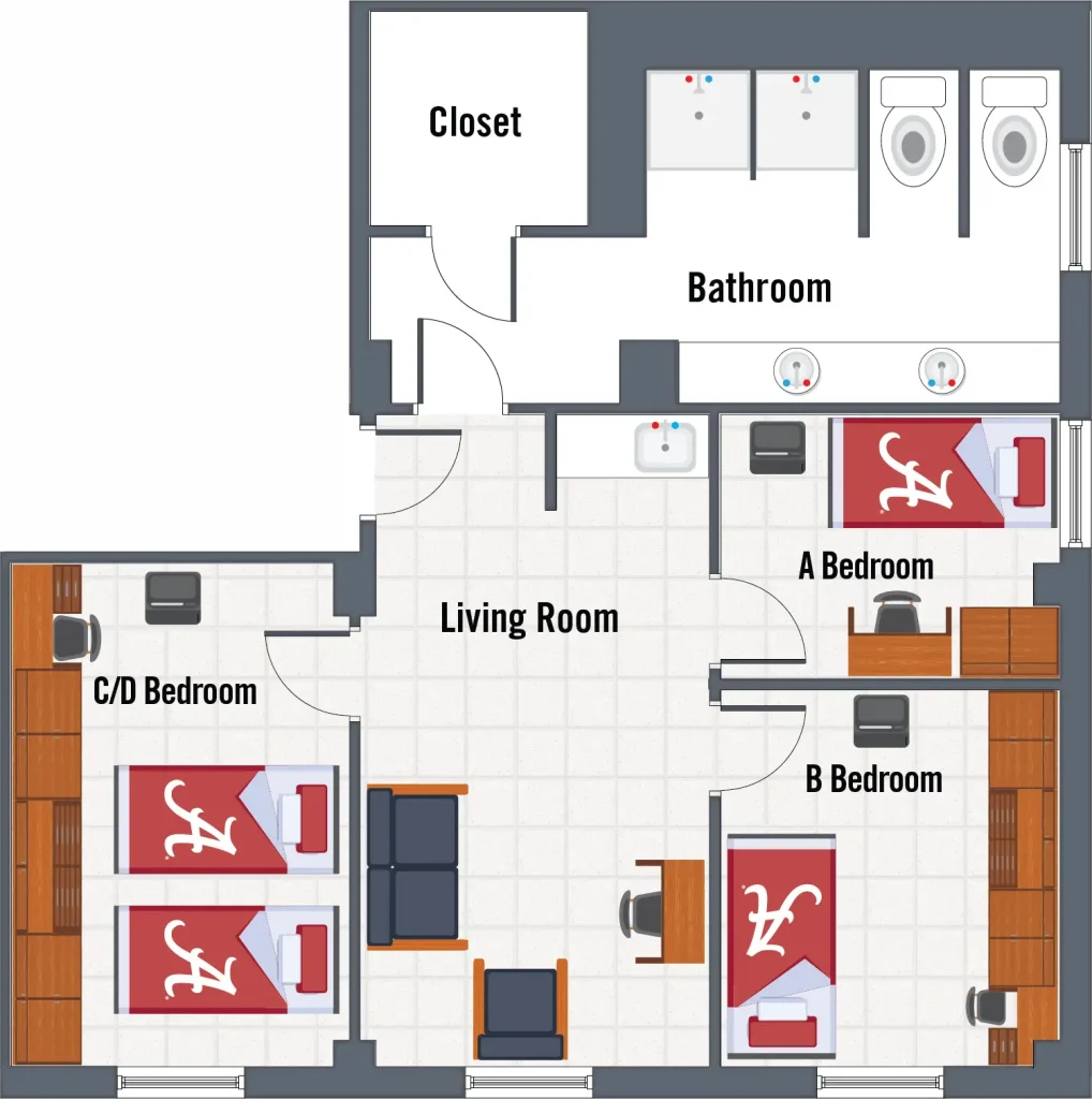 Burke Hall 4-person unit floor plan