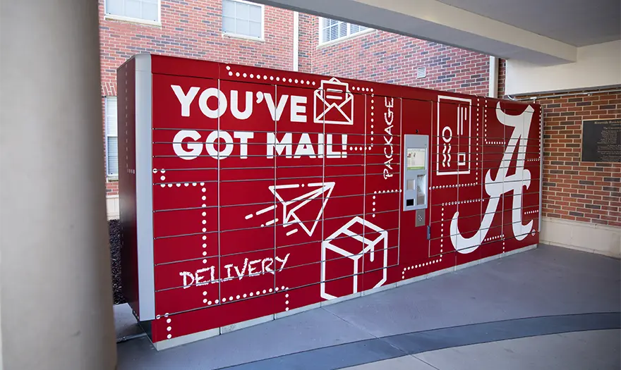 Parcel lockers at Ridgecrest South residence hall