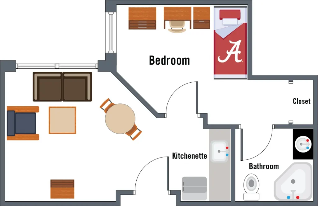 Lakeside Hall 1-bedroom unit floor plan