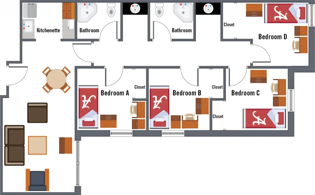 Lakeside Hall 4-bedroom unit floor plan