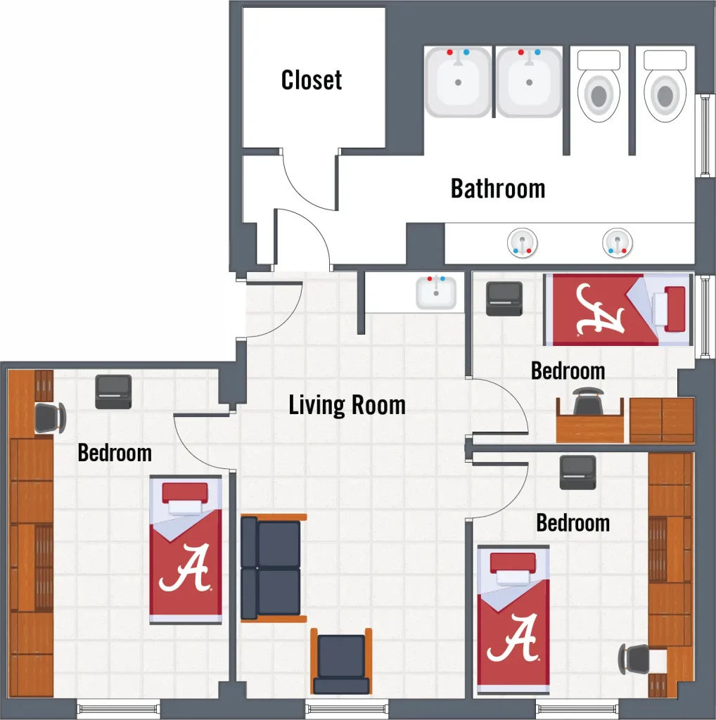 Parham East 3-person unit floor plan