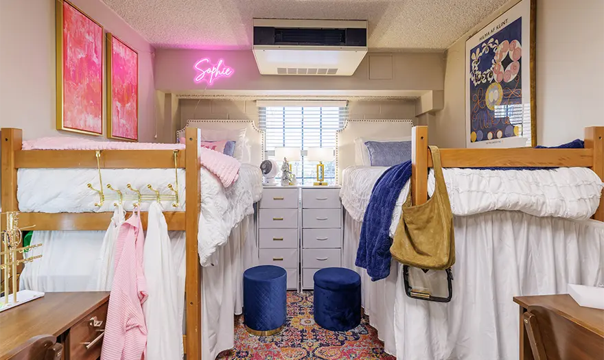 Paty Hall double-occupancy bedroom that's decorated