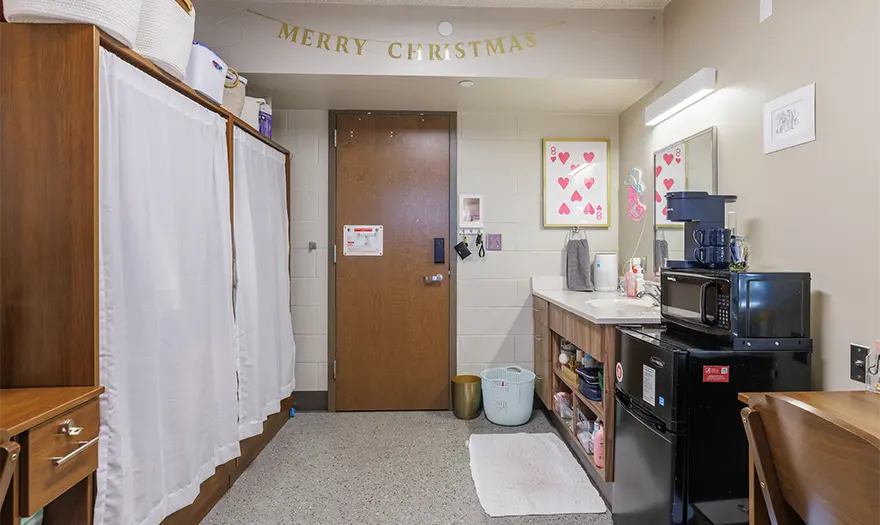 Paty Hall double-occupancy bedroom that's decorated