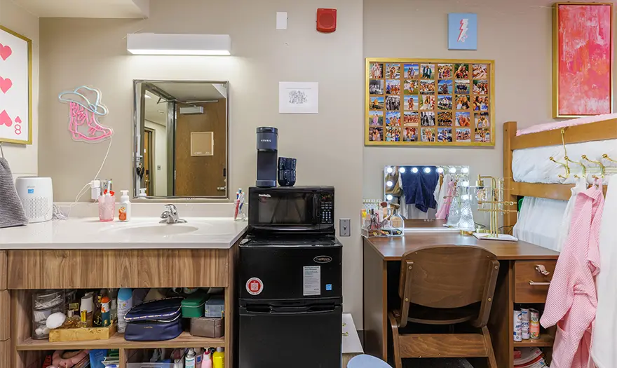 Paty Hall double-occupancy bedroom that's decorated