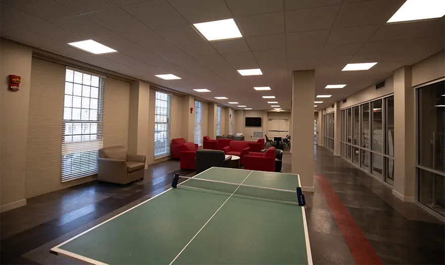 Paty hall main lobby area with ping pong table