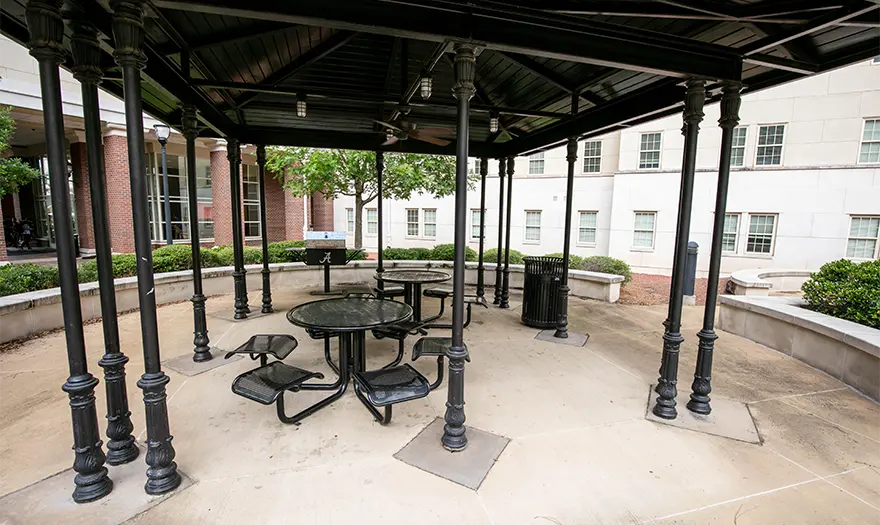 Presidential Village I courtyard pavilions with outdoor tables and grills