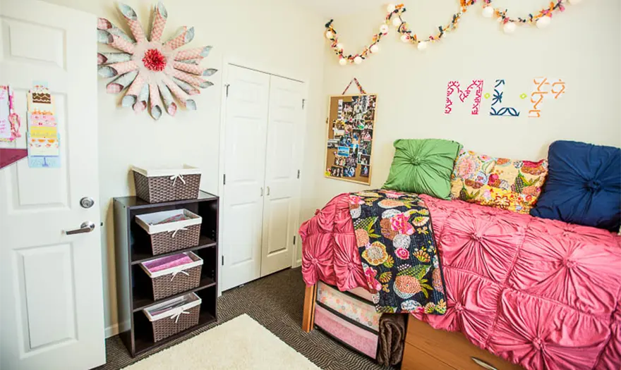 Decorated bedroom in a Ridgecrest East or West Suite