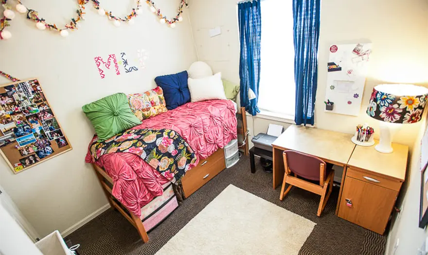 Decorated bedroom in a Ridgecrest East or West Suite
