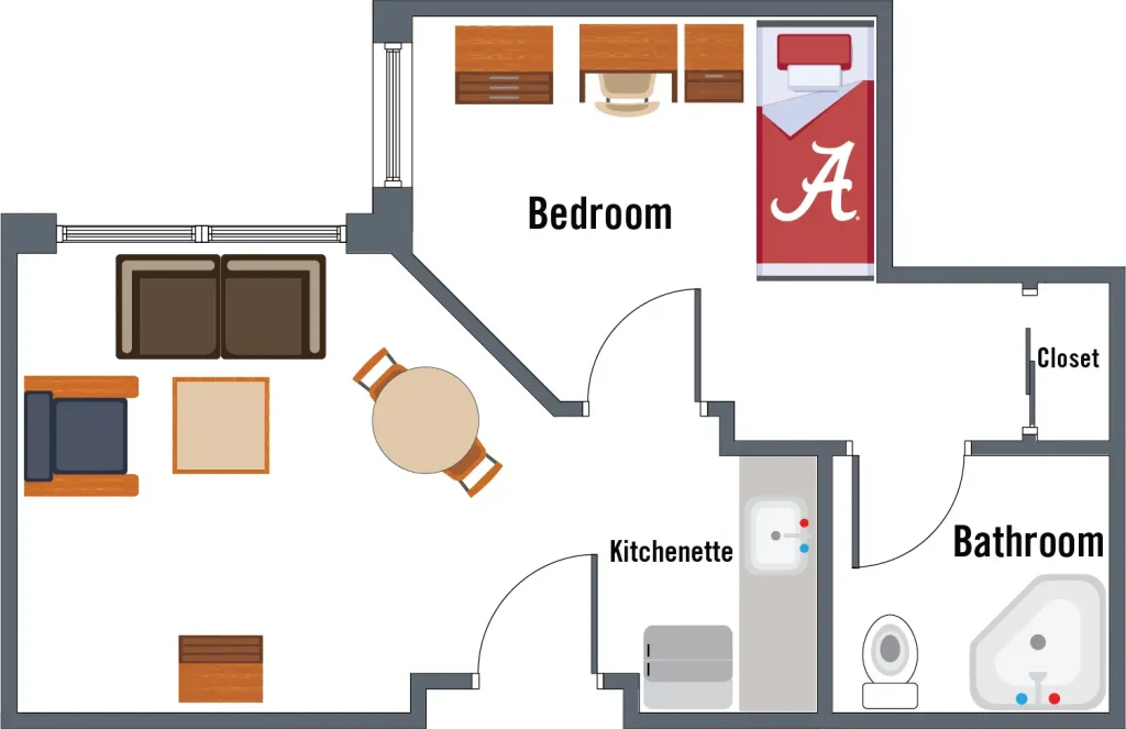 Riverside Hall 1-bedroom unit floor plan
