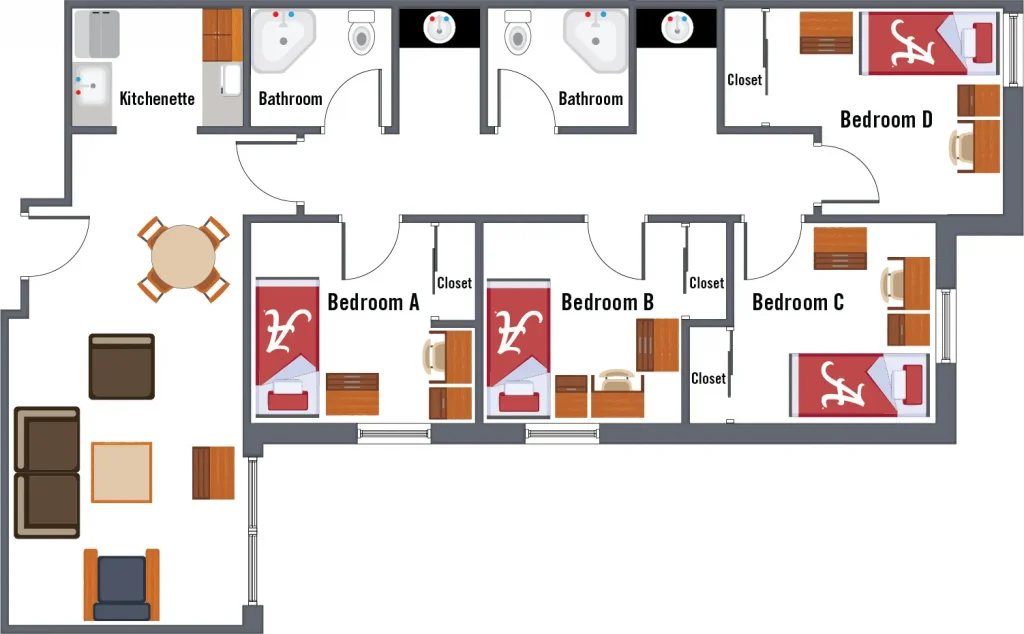 Riverside Hall 4-bedroom suite floor plan