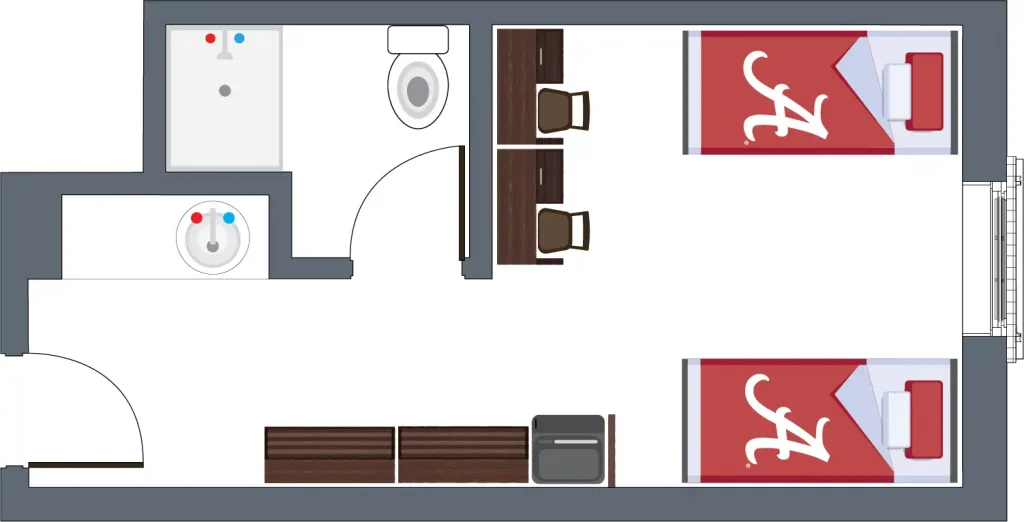 Julia Tutwiler Hall double-occupancy unit floor plan